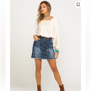 Stetson Blue Denim Star Applique Mini Skirt